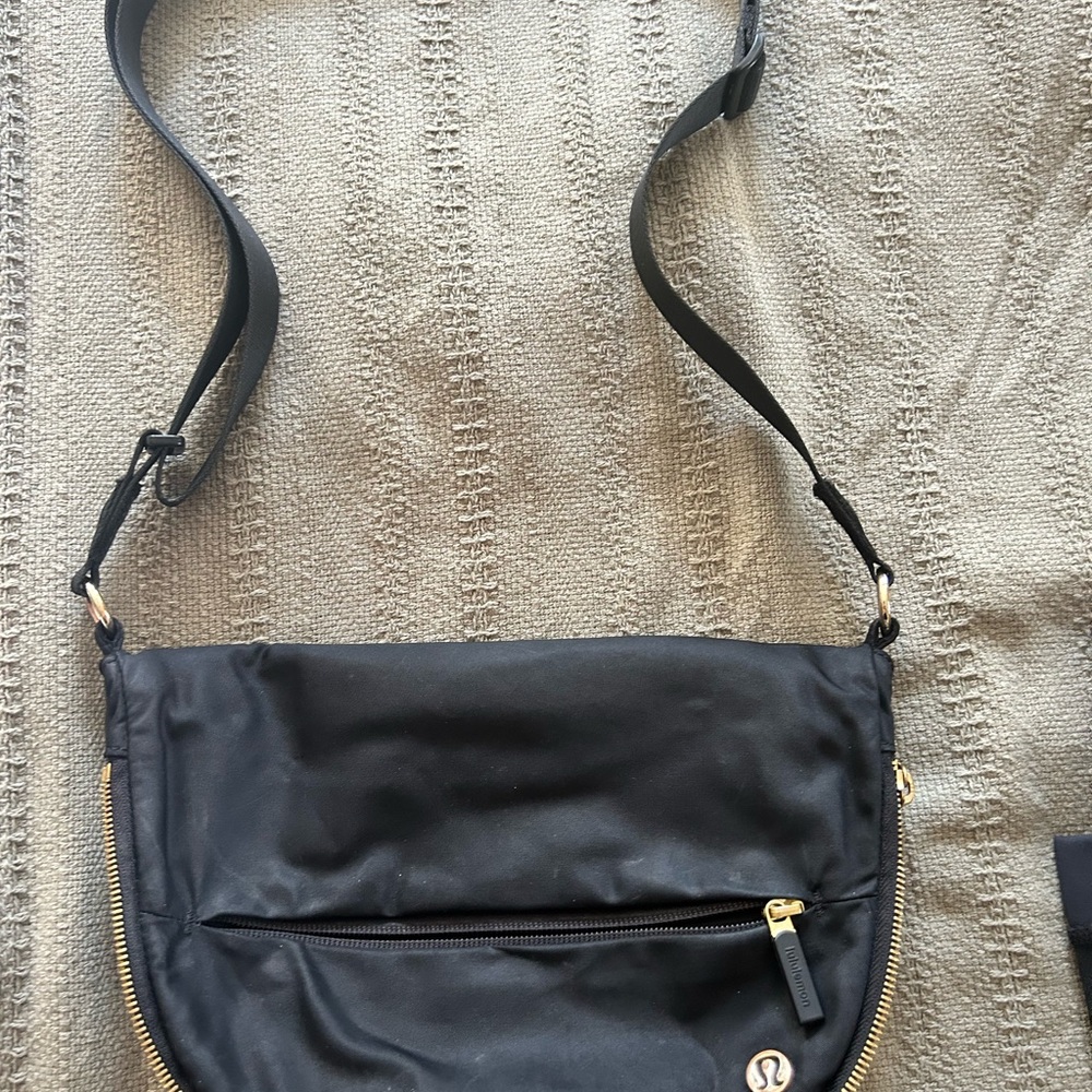 lululemon athletica Black Crossbody Bag with Gold Accents
